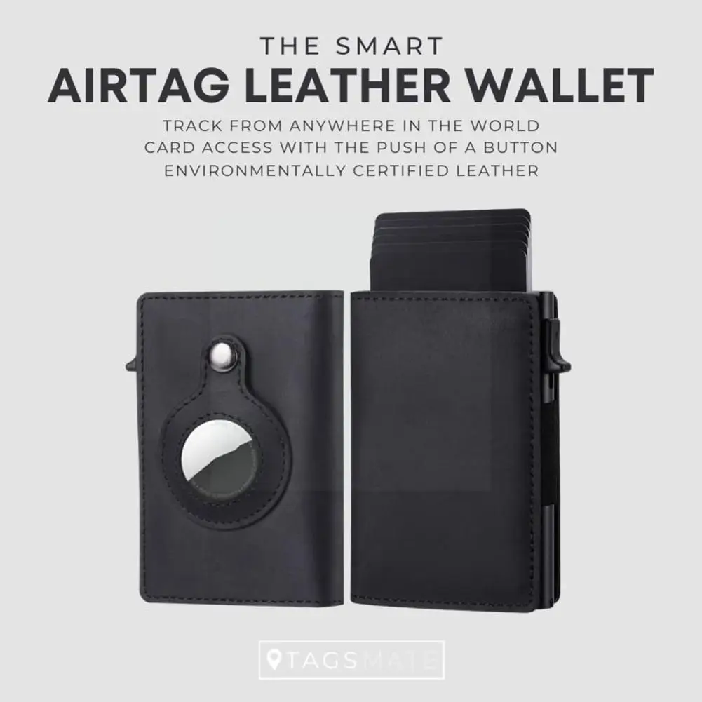 

Credit Card Holder Wallet Men Women RFID Aluminium Leather Crazy Cardholder Case Box AirTag PU Horse Vintage Leather Bank D2V1