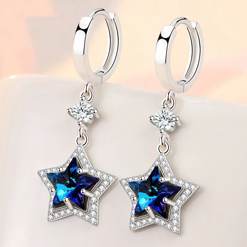 

Женские серьги из серебра 925 пробы, с голубым кристаллом