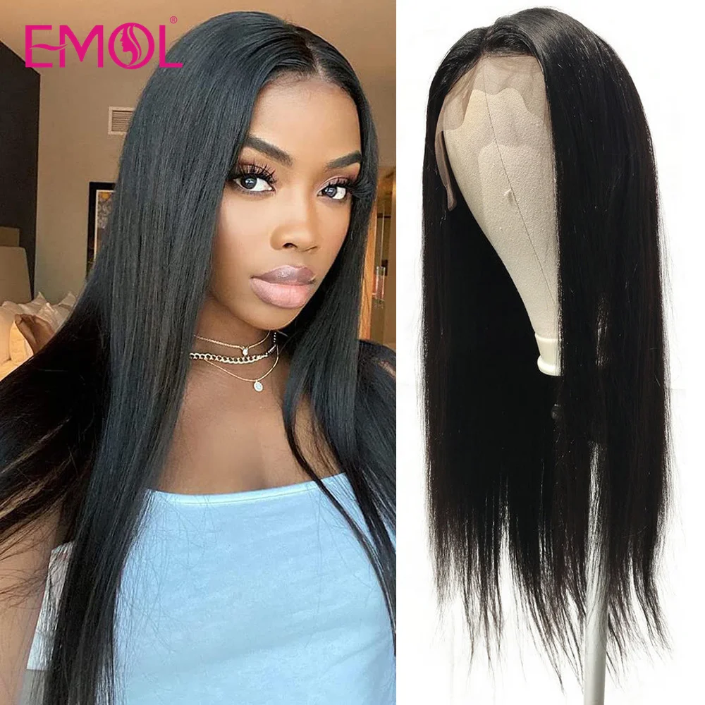 

Indian Straight Lace Front Human Hair Wigs For Women Pre Plucked 4x4 13x4 Lace Frontal Wig Natural Color