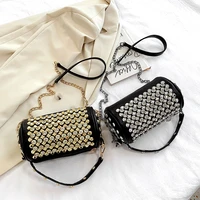 women shoulder bag 2022 pu leather handbag female shopper purse spring fashion casual rhinestones rivet chain barrel shaped bags