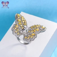luxury 925 sterling silver butterfly ring very shiny sona high carbon simulated diamonds womens party fine jewelry