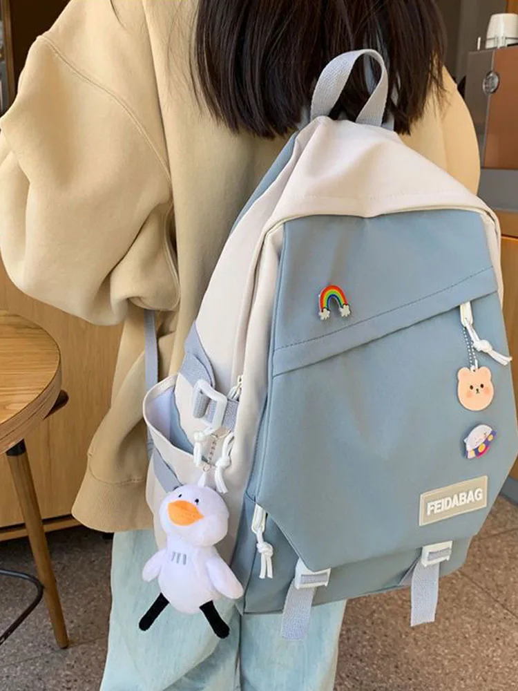 

Холщовый Рюкзак на плечо для женщин, модный вместительный школьный ранец в Корейском стиле для ноутбука в стиле Харадзюку, Y2k, для путешеств...