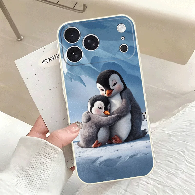 Фото Чехол для телефона с пингвинами на Северном полюсе для iPhone 16 17 Pro Max 17E 16E 14 15 Plus 12 13 7 8 SE, черно-белый, парный №4