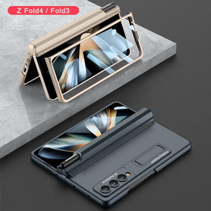 

Hinge Coverage Z Fold4 Fold3 S Pen Slot Phone Cases for Samsung Galaxy Z Fold 3 4 5G Kickstand Case with Front Screen Glass