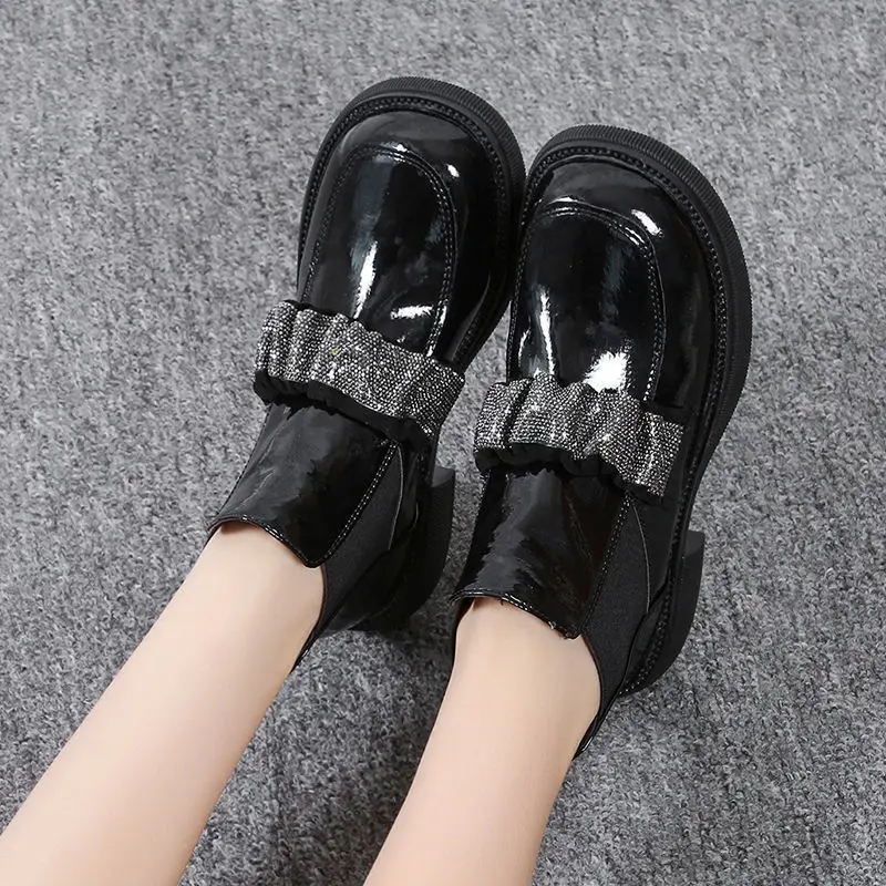 

Детские черные сапоги со стразами для девочек в британском стиле на весну и осень элегантные золотистые блестящие сапоги для принцессы обу...