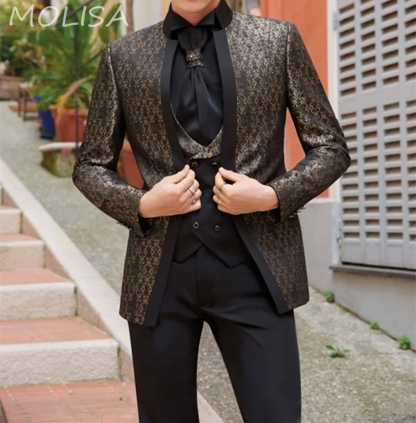 

2022 New Groom Men Clothing Luxury Designer Mens Blazer Print Jacket Stylish Fancy Brand floral Males Suits Blazers 3 Pieces