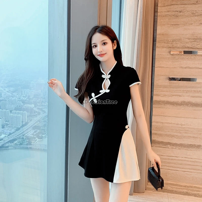 Женский костюм-двойка в национальном стиле пикантное платье-Ципао и шорты для