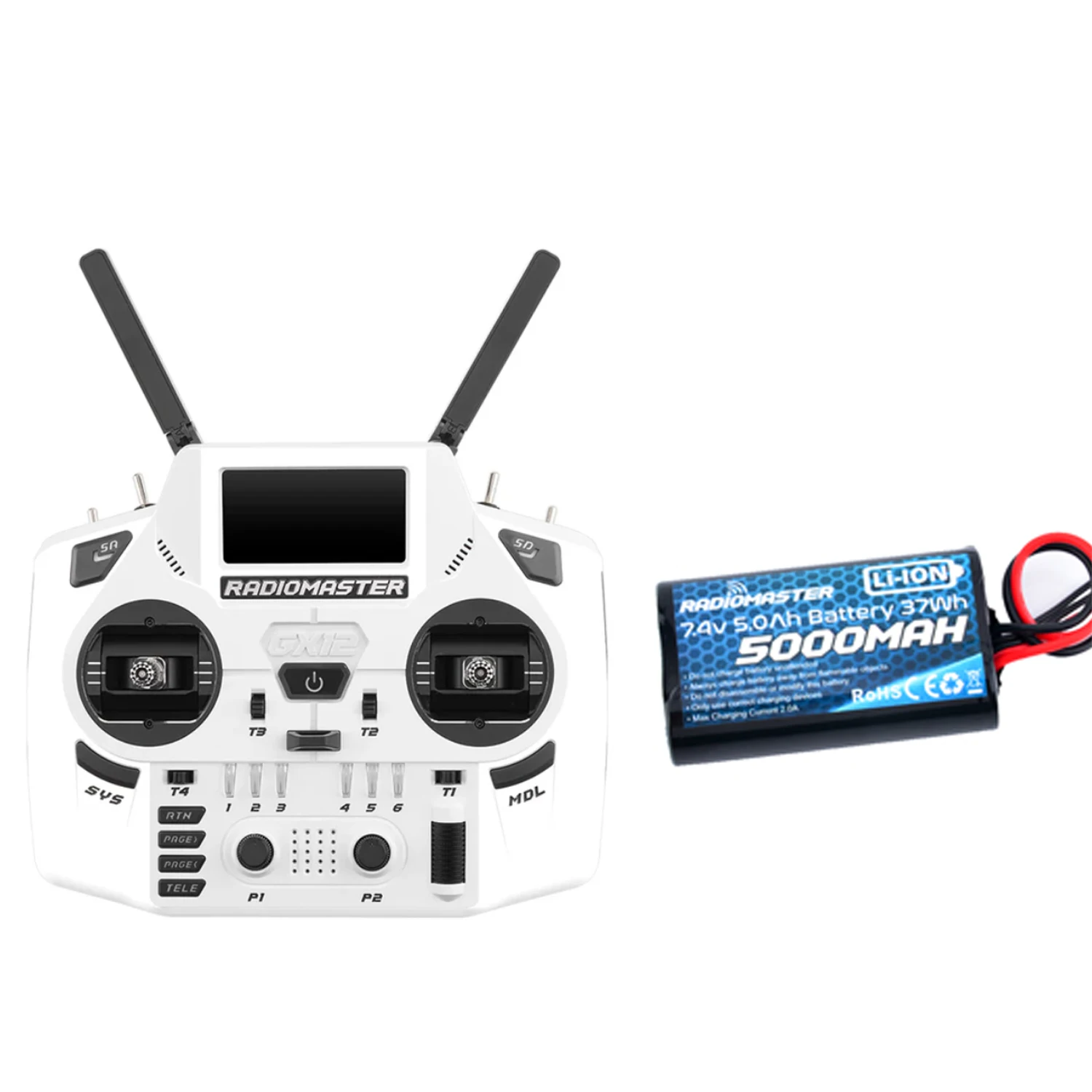 Radiomaster GX12 Crush Frost White Dual-Band ELRS + 5000mAh 2S battery