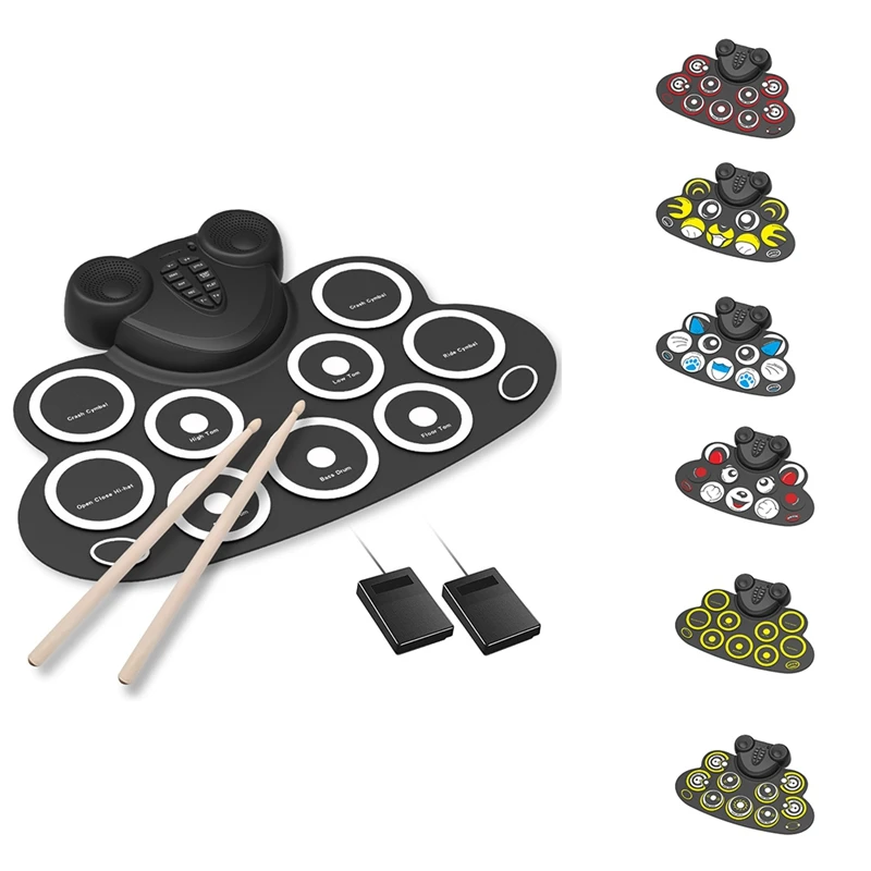 

HOT Portable Reel Electronic MIDI Drum Kit Kit 9 Pad Built-In Speaker For Indoor Electronic Music Practice