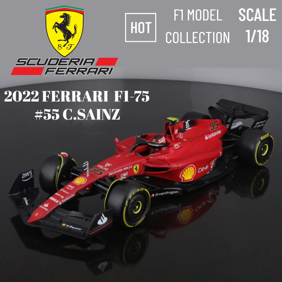 

Bburago 2022 F1 Car Model Scale 1:18 Scuderia Ferrari F1-75 Sainz Leclerc Miniature Diecast Kids Xmas Birthday Gift Toys for Boy