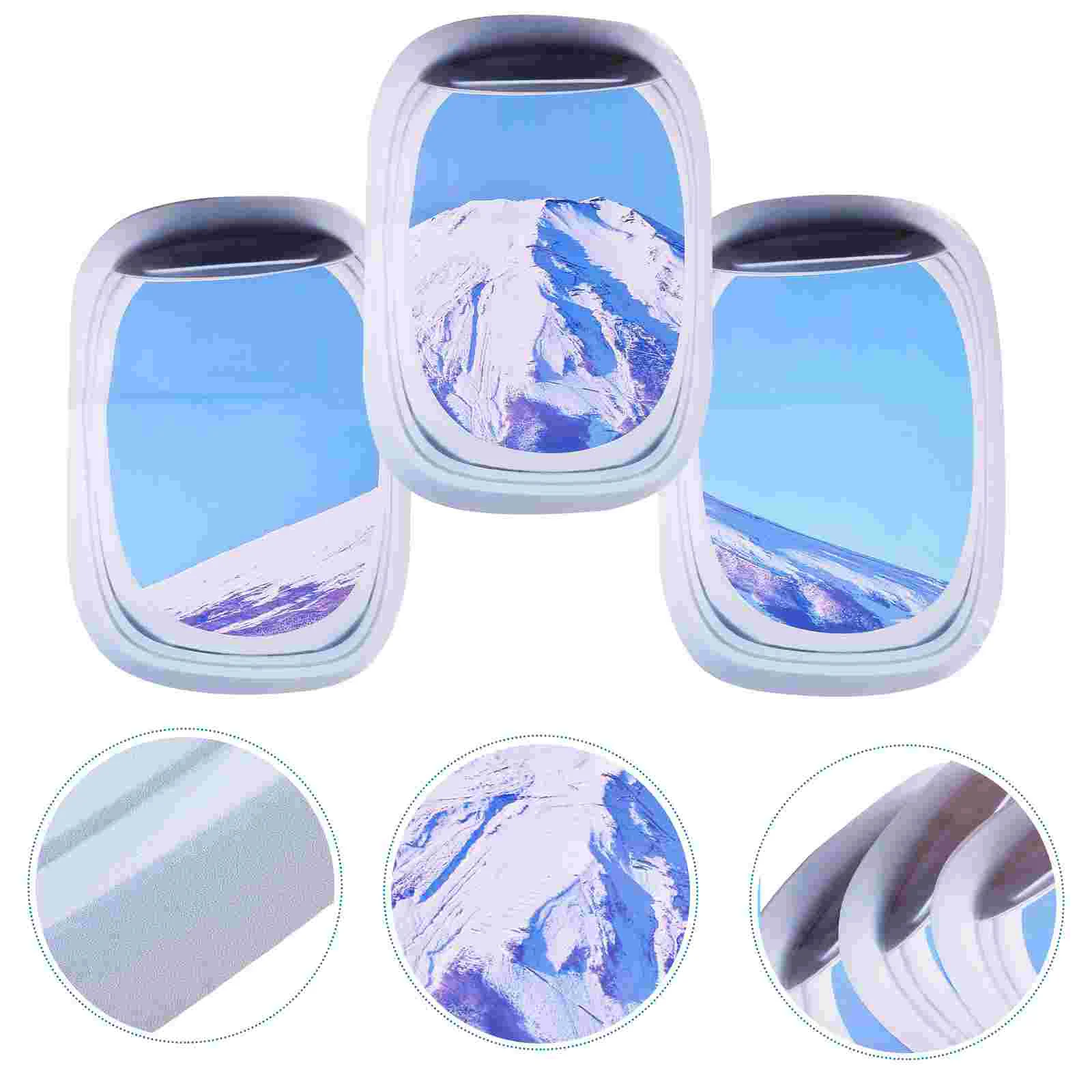 

3pcs Simulated Airplane Window Stickers Decorative Wall Decal Landscape Sticker