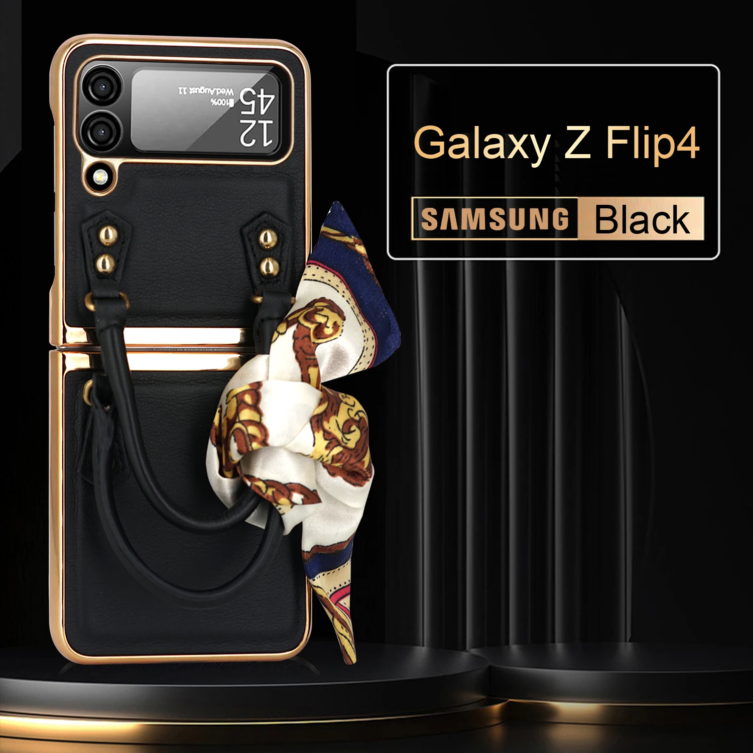 

Electroplated Leather Lanyard Wrist Strap Phone Case For Samsung Galaxy Z Flip 4 Flip4 5G Cover With Camera Lens