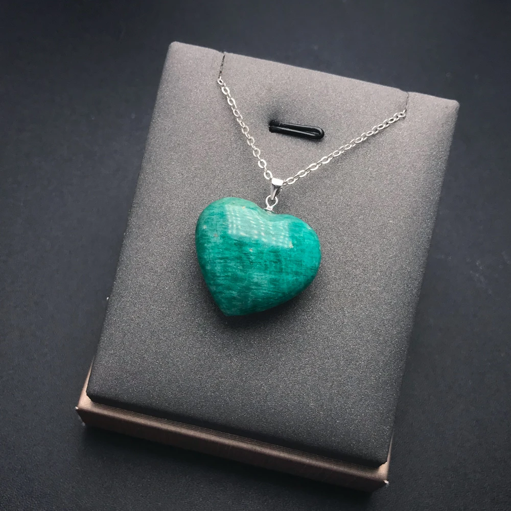 Подвеска в виде сердца из 100% натурального амазонита серебро 925 пробы женский