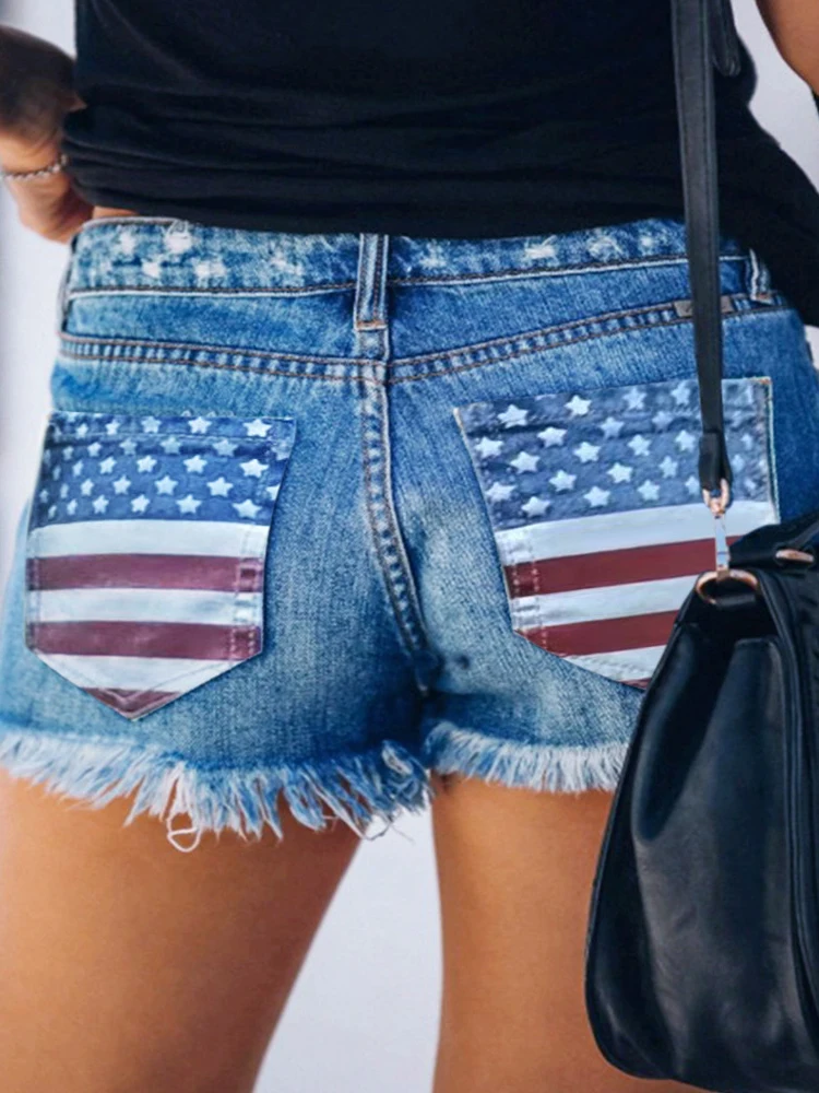 Summer Fashion Ripped Denim Short female Casual Button Fringed Jeans Short Women's Embroidery Print Streetwear Distressed Shorts