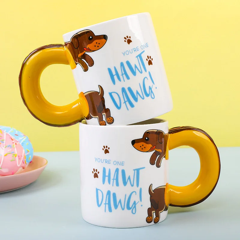 

450ml Creative Cartoon Sausage Pet Dog Coffee Cup Milk Tea Home Personality Ceramic Cup Best Birthday Christma Gift for Children