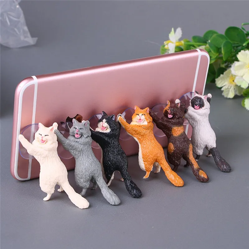 

Wonderlife 1pc Cat Figurine Miniature Cat Sucker Design Phone Holder mini garden Cartoon statue craft Home Car Decorative Gift