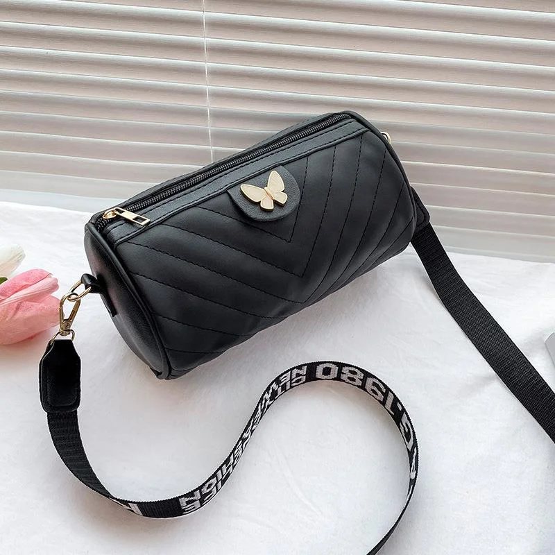 

Women's Retro Fashion Butterfly Cylinder V Pattern Shoulder Bag Solid Color Cross Body Alphabet Broadband Pillow Bags for Women