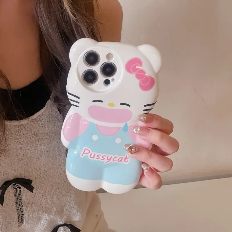 Sanrio Hello Kitty 3D стереоскопический чехол для телефона IPhone 15 14 13 12 11 Pro Max с большим ртом