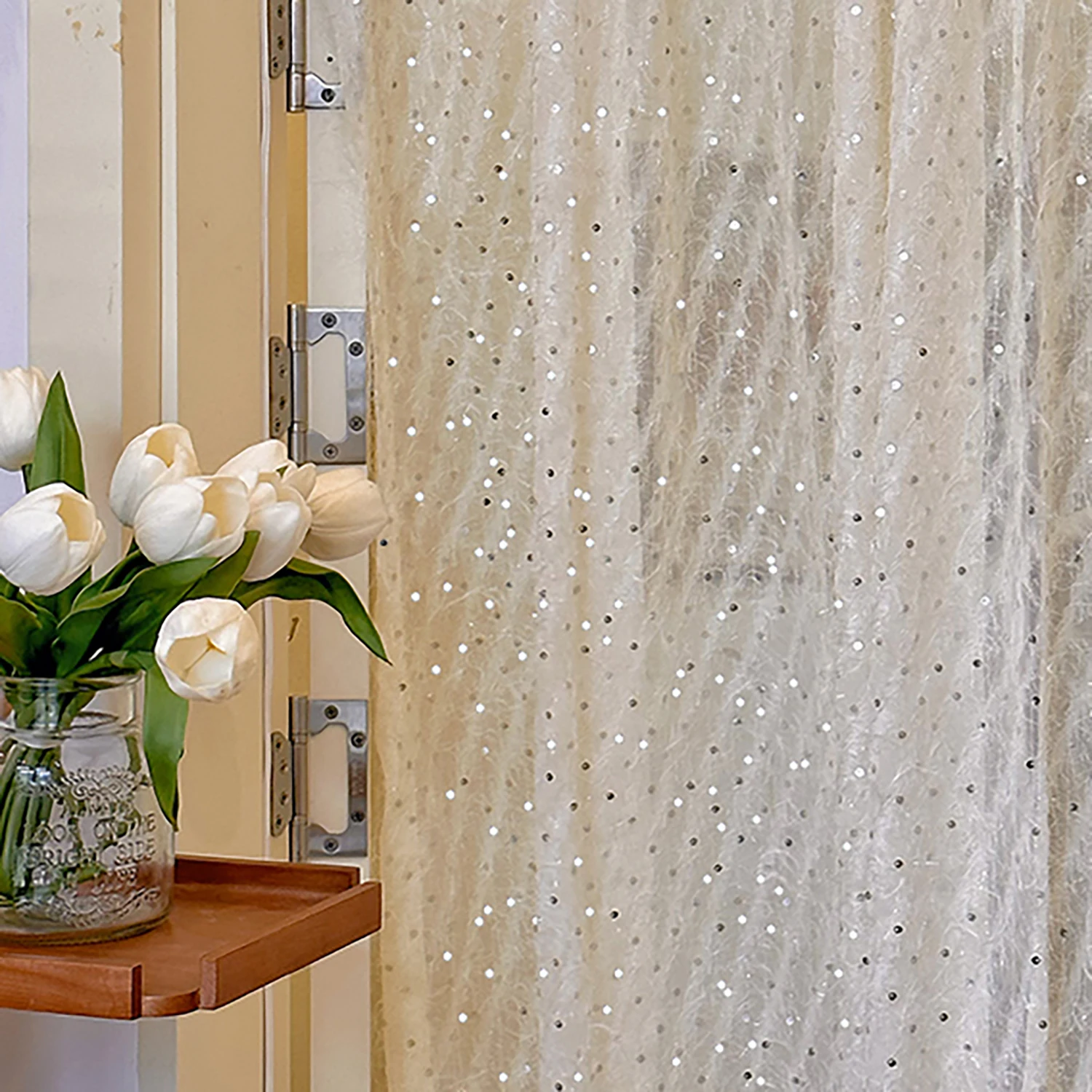 1PC Romantyczna błyszcząca przezroczysta zasłona do sypialni księżniczki luksusowa z woalu ślubna dekoracja domu # E