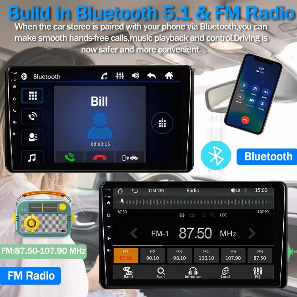 Фото Автомагнитола Android 16 с CarPlay и GPS-навигацией для Toyota, Hyundai, Nissan, Kia, LADA, FIAT, VW, 9-10 дюймов №2