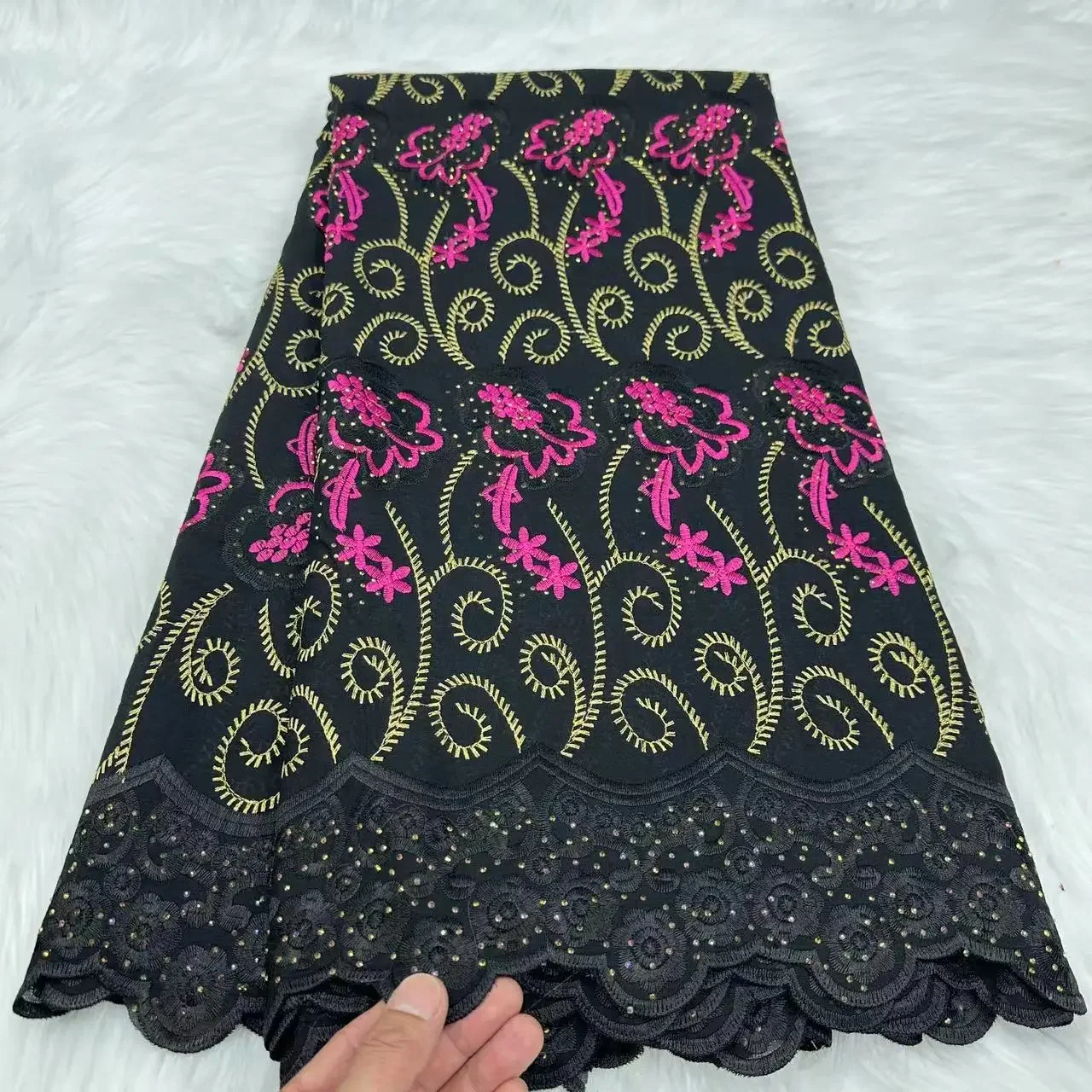 Новейшая Африканская Хлопковая кружевная ткань в дубайском стиле с черными
