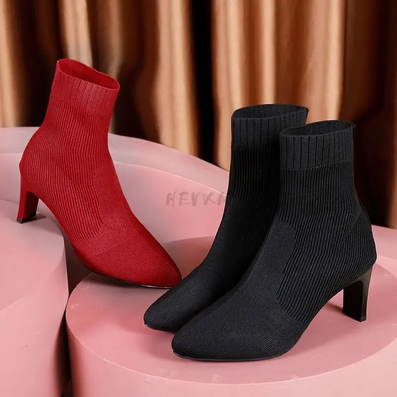2022 Socks Boots Women's Boots Popular Net Red Fashion Boots Spring Autumn Short Boots Mid-tube Elastic High-heeled Ankle Boots