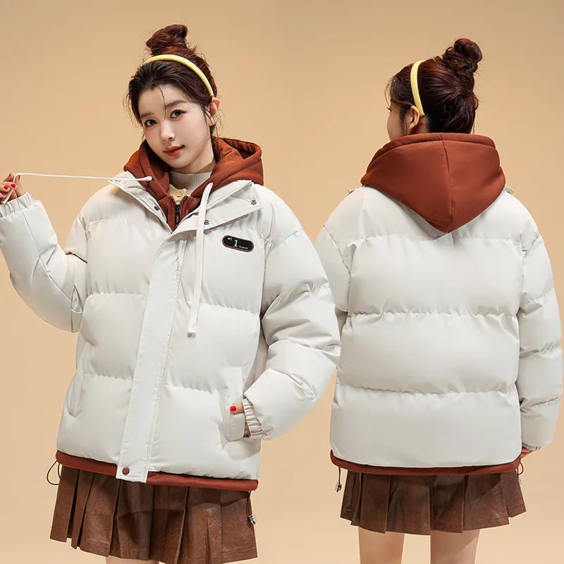 

Cotton-padded Men's And Women's New Winter Trend Contrast Color Hoodie Thick Warm Women's Cotton-padded Jacket