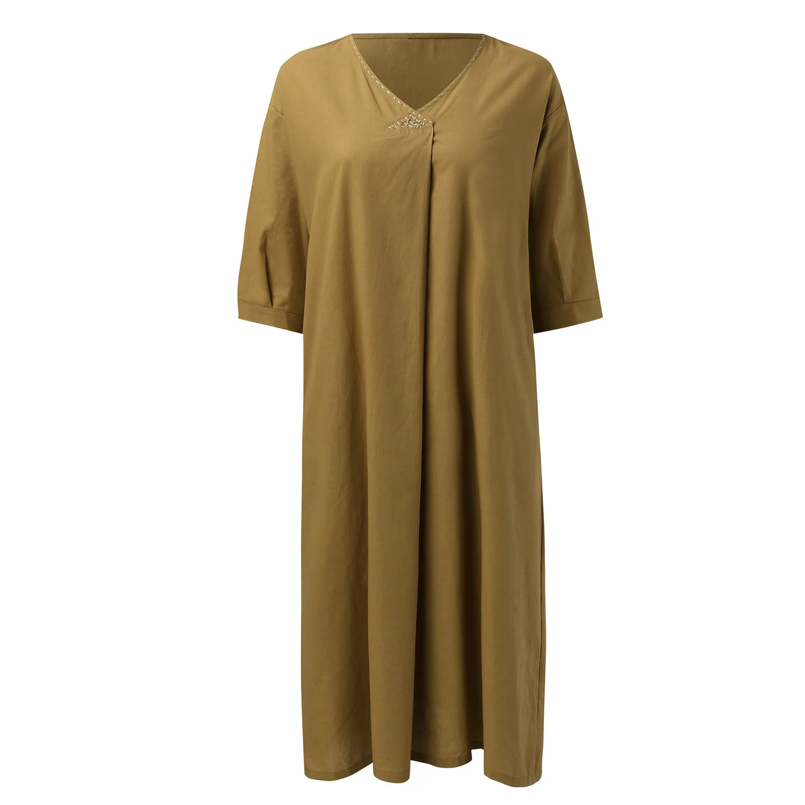 

Women Spring Summer Solid Color Loose Cotton Short Sleeve Long Dress Skirt Long Sleeve Compression Shirt
