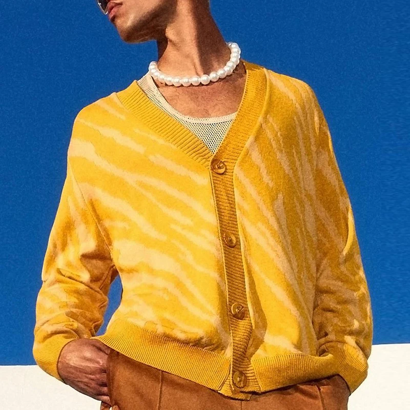 

Autumn Long Sleeve Mens Knitted Sweaters Vintage Button-down V Neck Sweater Cardigans For Men Clothes Casual Streetwear Knitted