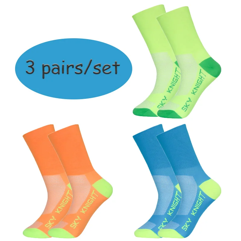 

3 Pairs/set Letter Cycling Socks Men Women Professional Competition Sports Socks Breathable Running Socks Calcetines Ciclismo