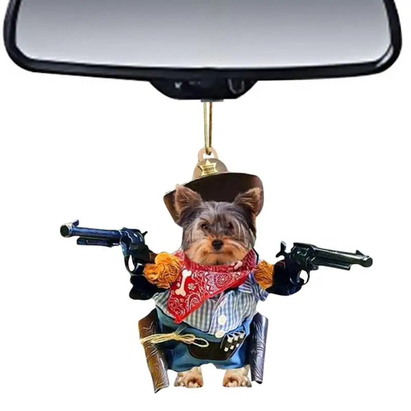 

Interior Rearview Mirror Decoration Cowboy Style Dog Pendant Car Interior Accessories Car Ornament Dangle Pendant Gifts Decor