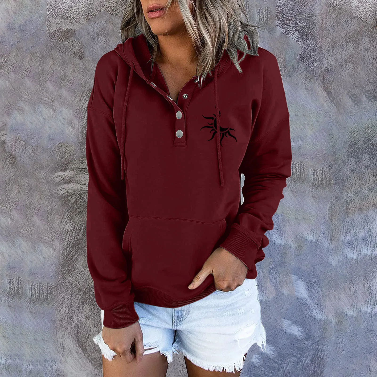 

Womens Sweatshirts Long Sleeve Hoodie Pullover Casual Button Top Hoodie Sweat Shirts Plain Women Sweatshirts