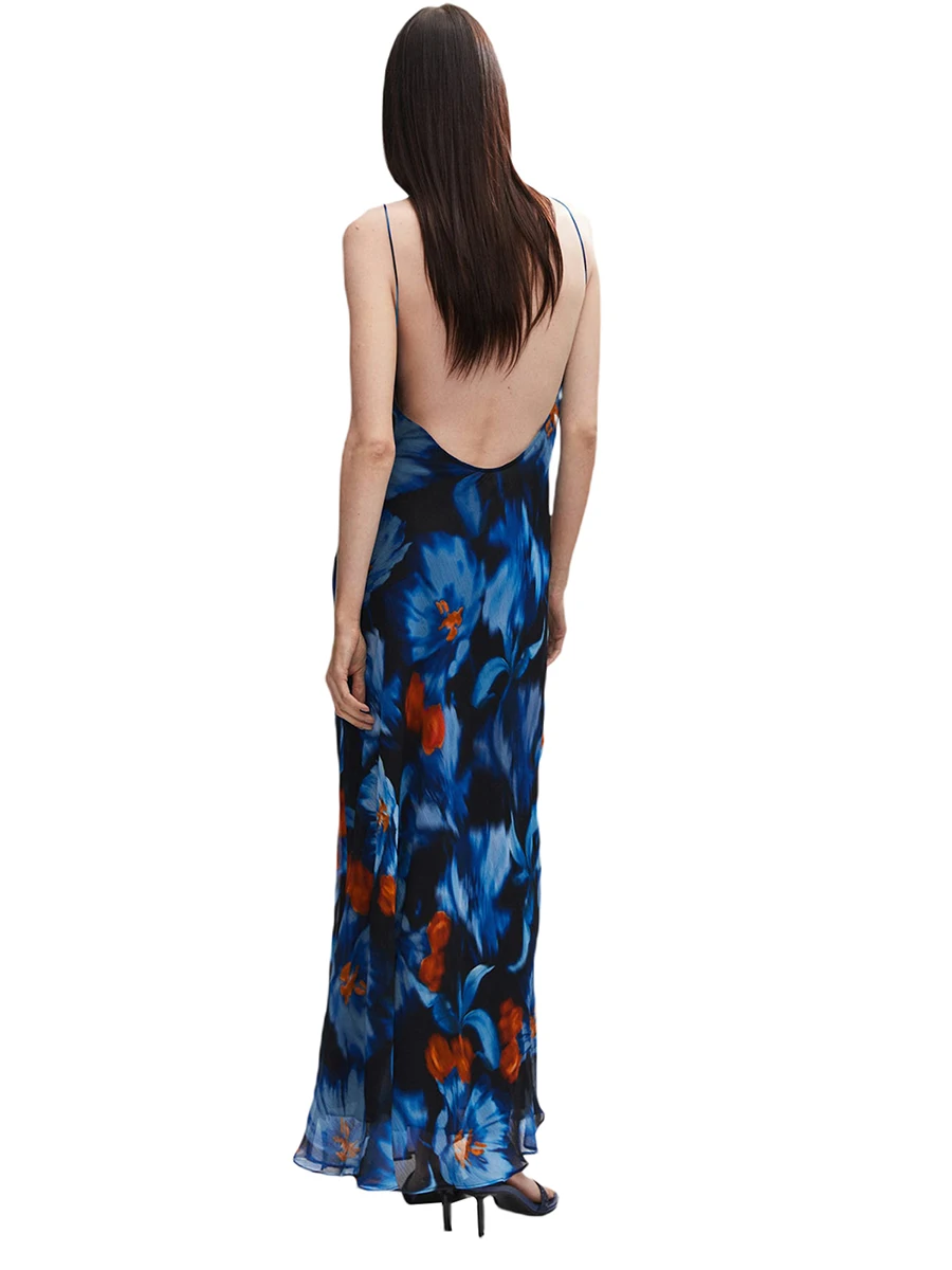 

Женское цветочное облегающее платье Y2K без рукавов с глубоким V-образным вырезом на бретелях-спагетти с открытой спиной Длинные платья вечернее платье