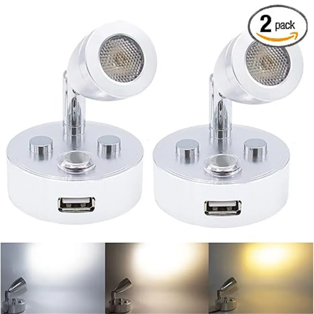 

Упаковка из 2 шт., светильник для чтения на колесах, 12 В, поворотный светодиодный прожектор с USB-зарядным устройством, 24 В, сенсорный светильник с регулируемой яркостью для кемпера, фургона, путешествий, прицепа, спальни