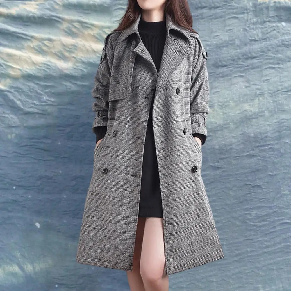 

Приталенное пальто средней длины, шикарное Женское шерстяное пальто в клетку с принтом, двубортное пальто средней длины с поясом для осени и зимы, верхняя одежда
