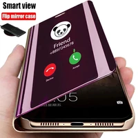 luxury mirror smart view leather flip stand case for oppo realme c20 a54 4g 5g find x3pro coque protection shockproof back cover