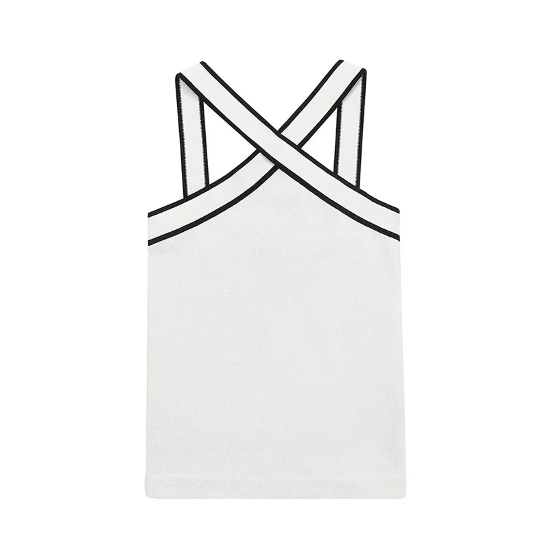 

TRAF White Camis Tops For Woman 2023 Summer Sexy Black White Contrast V-Neckline Crisscross Wide Straps Exposed Shoulders Top