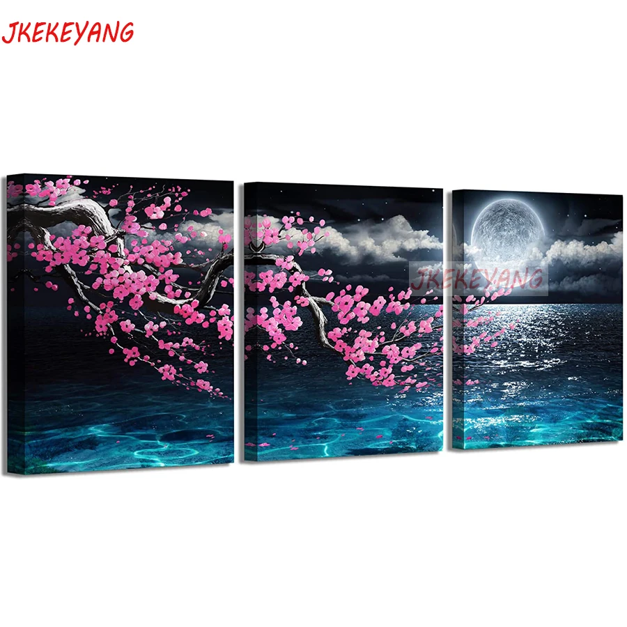 

3pcs 5D Diy Round/Square Diamond Painting Sea Night View And Plum Blossoms Diamond Mosaic Embroidery Cross Stitch Y3586