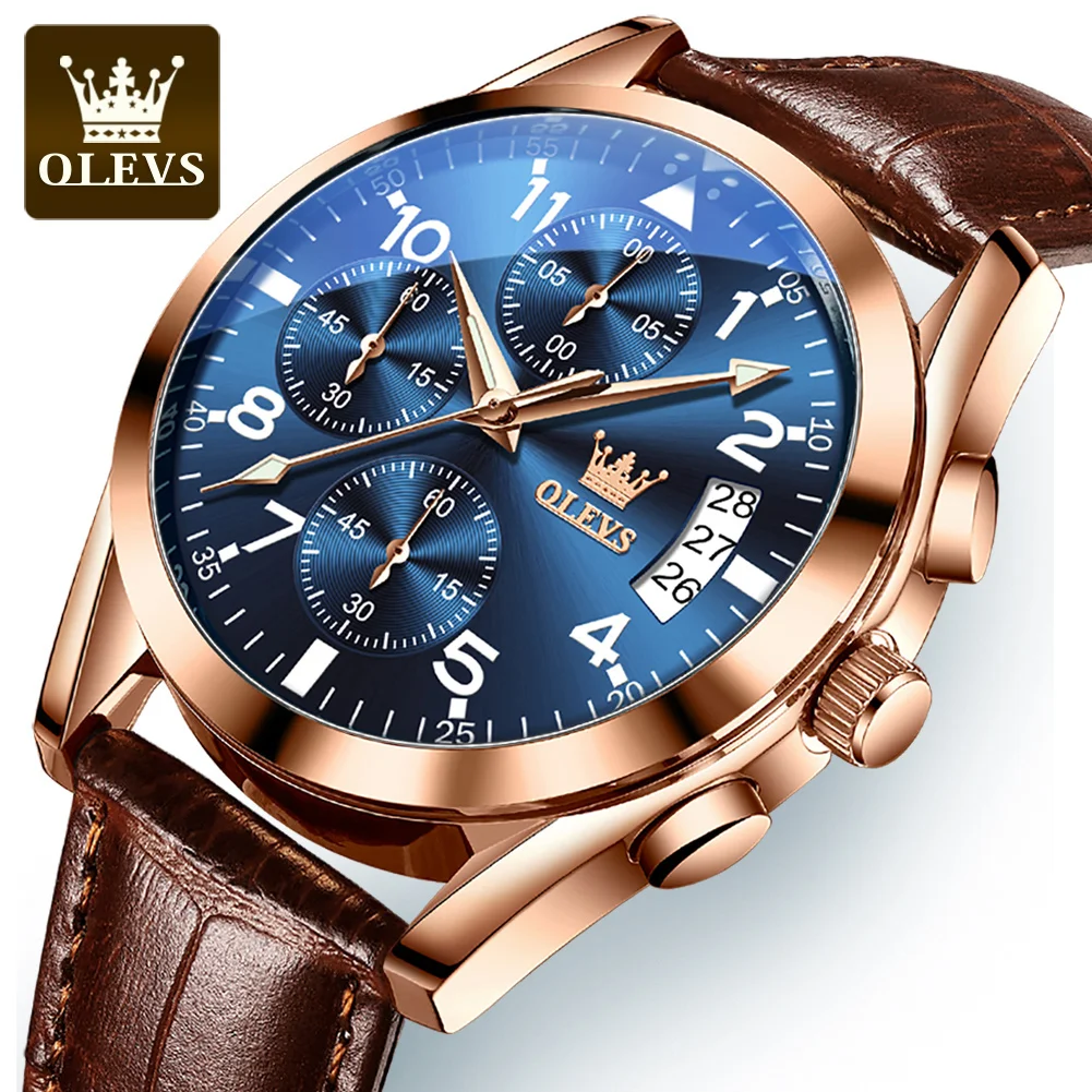 

OLEVS 2878 Top Quartz Men Watchfashion Waterproof Luminous Wristwatch Leather Strap Date Display Luxury brand Men Wristwatch