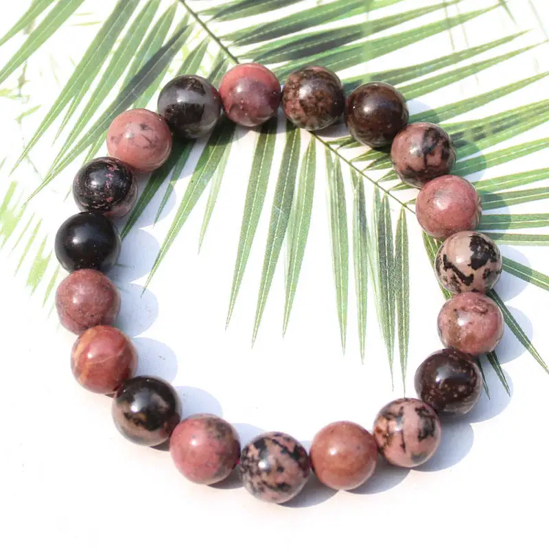 

Цельный браслет из натурального родонита, энергетический исцеляющий кристалл, Круглый браслет из бусин для прямой поставки