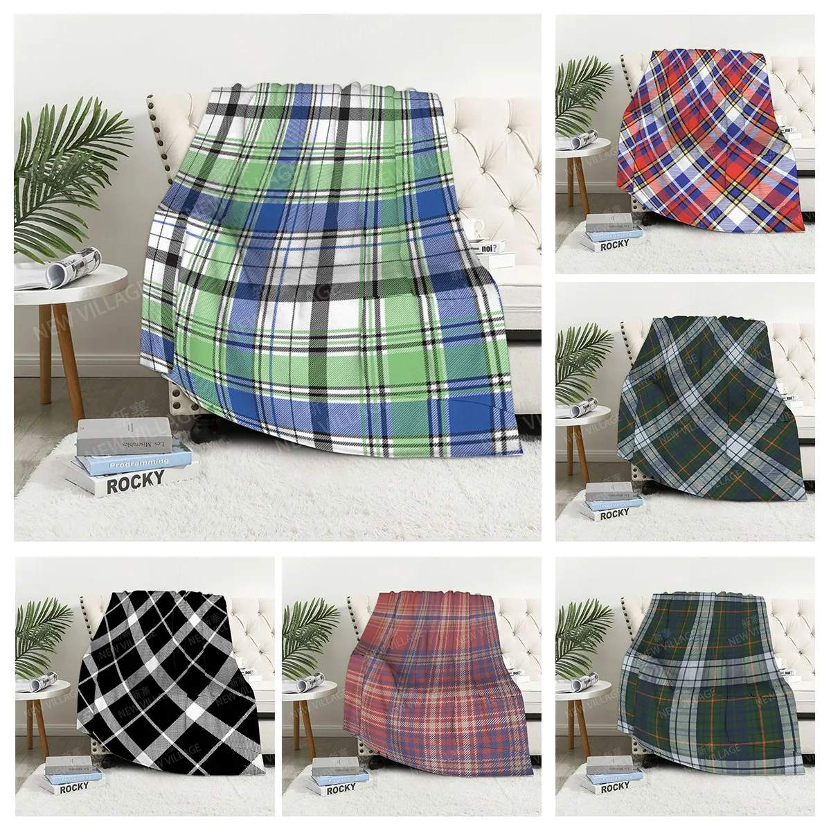 

Knee blanket plaid sofa warm winter bedspread blanket decoration simple lines plaid warm blanket Nordic plants soft and hairy
