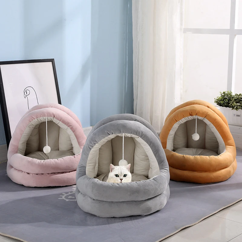 

Теплый зимний домик для кошки, корзина для домашних животных, удобная кровать для кошки, палатка для кошек, мягкий маленький коврик для соба...