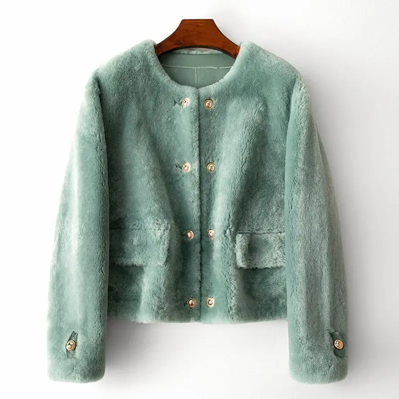 

Небольшое количество одежды, новинка 2023, весеннее Короткое женское пальто из овечьего меха с интегрированным узором, пальто из овечьей шерсти