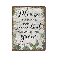 please take home a baby succulent retro tin sign succulent lovers gift flower wall sign plant wallart garden decor