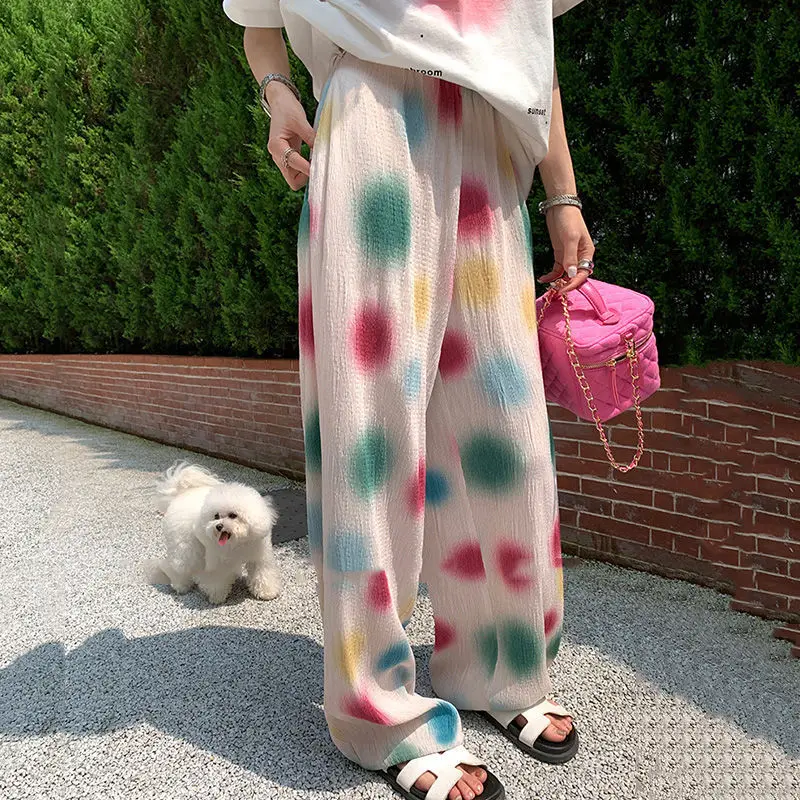 

Pink Wide-leg Pants Women's Summer Thin Ice Silk Drape Lazy Cool Cool Shivering Air Conditioning Sunscreen Pressed Pleat