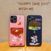 mickey minnie mouse with card holder phone case for iphone 12 11 pro max 7 8 xr x xs max phone silicong anti fall coque shell