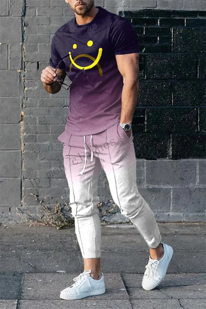Summer Smile Face Men's Cool Short Sleeved Shirt With Trousers Set 3D Fashion Smiley Pattern Brand Casual Style Autumnot