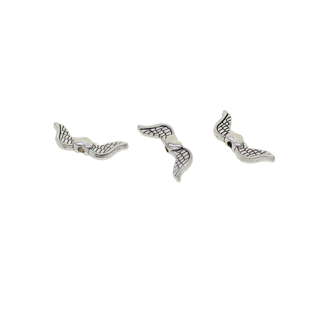 

100 Tibean silver 0.8 inch 20mm heart angel wing loose beads metal spacer beads for jewelry rosary necklace DIY