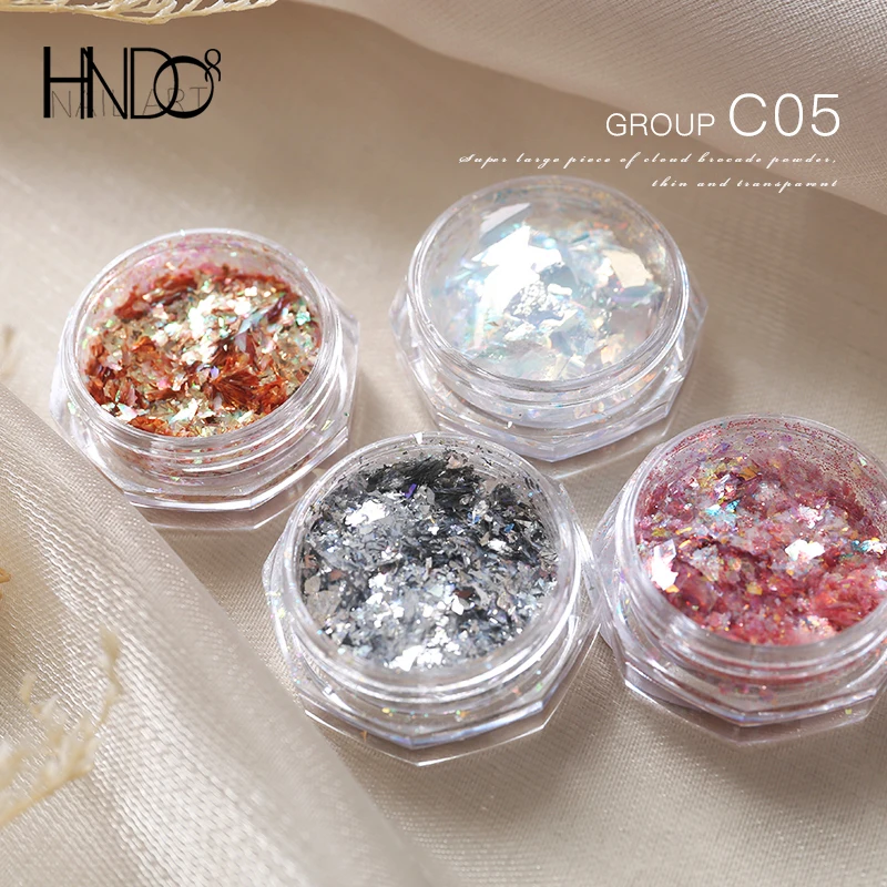 

HNDO New 4 Color Set Opal Powder Reflective Nail Glitter Shiny Pigment Dust Iridescent Flakes for Professional Manicure Design
