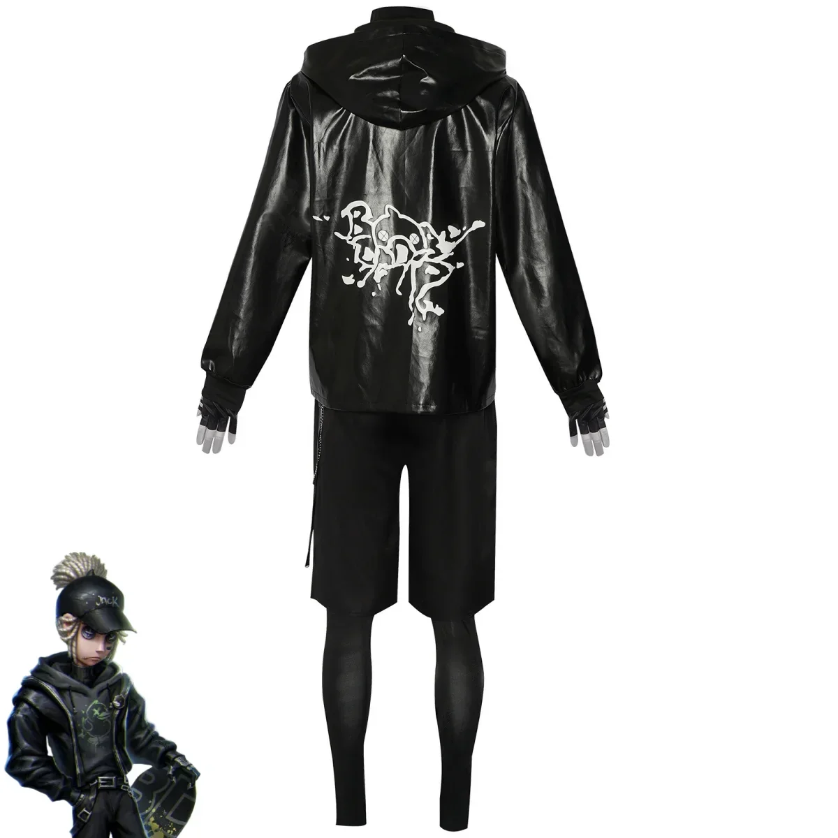 Фото Игра Identity VNaib Subedar Mercenary Косплей Костюм B.Duck Черное пальто из искусственной кожи с капюшоном Спортивная одежда Парик Мужской костюм для Хэллоуина №4